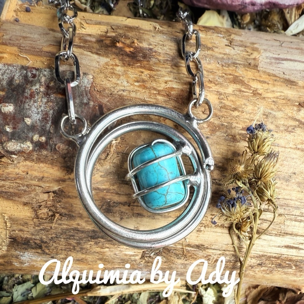 Turquoise silver pendant necklace /maximalist/ vintage